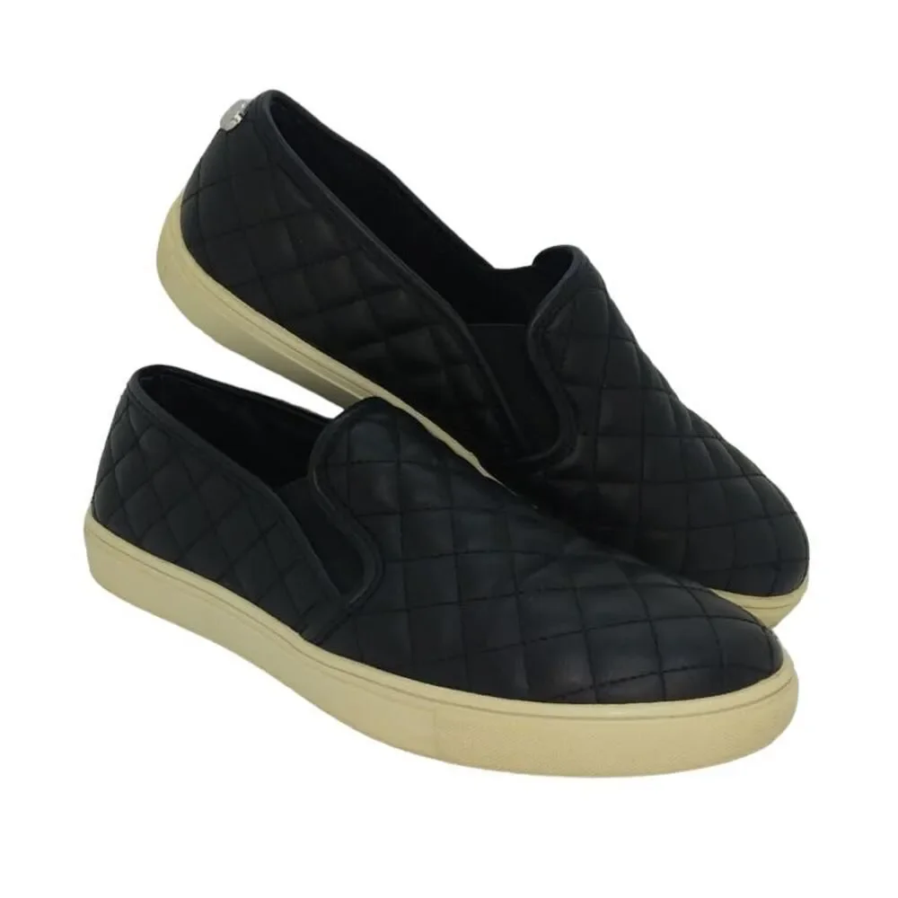 STEVE MADDEN Quilted Womens Black Leather Sneakers - Size: 9 1/2M